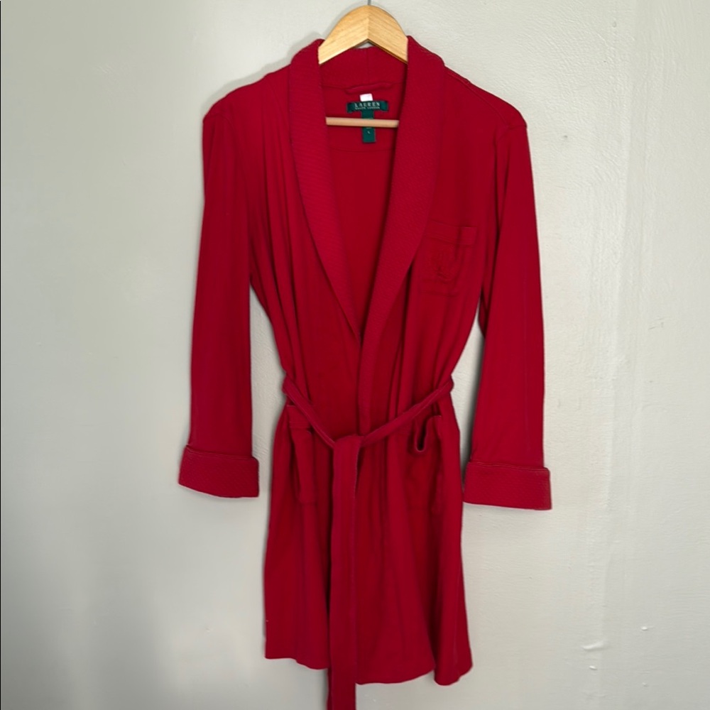Ralph Lauren Red Shawl Collar Robe with Belt